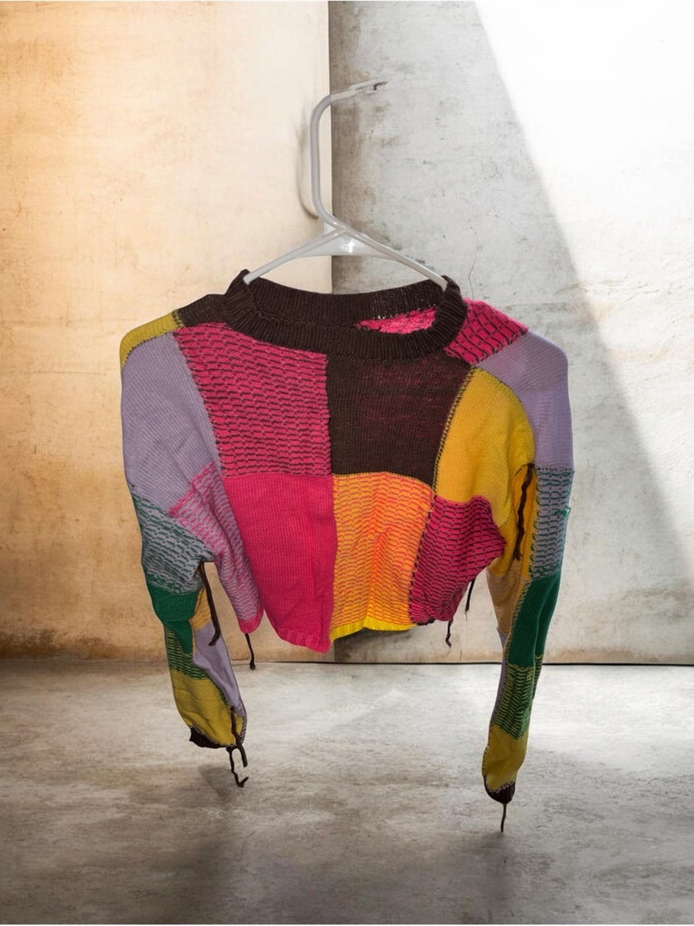 Colorblock Cropped Knit Sweater - Multicolor